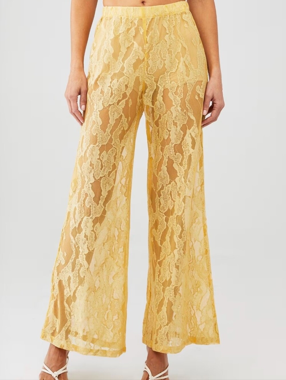 Baobab Porto Lace Pants Butter Yellow Gold Sheer Size Medium Wide Leg